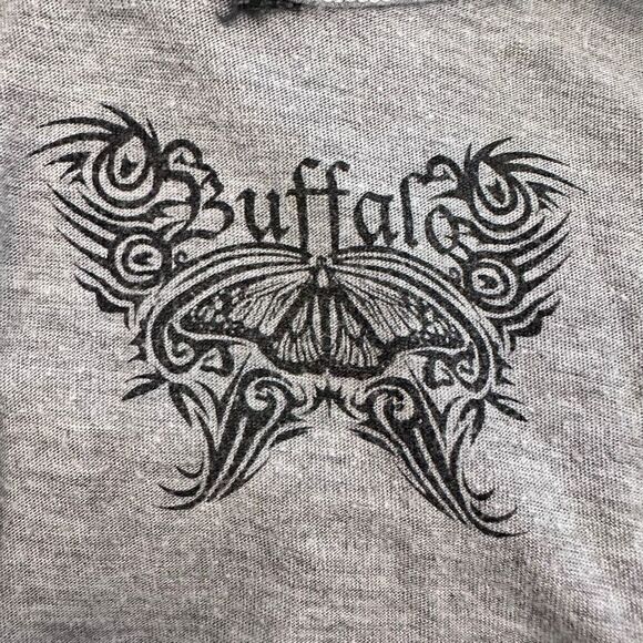 Buffalo Flutter Sleeve Tiered Ruffle Sleeveless Blouse Top Heather Gray Small - Picture 3 of 4